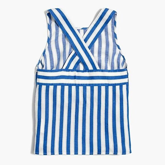 Striped J. Crew Factory Linen-Blend Crisscross Back Tank in Blue and White (NWT) - Picture 2 of 5